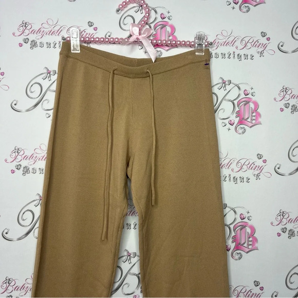 I.AM.GIA pants tan taupe brown caramel ribbed  stretchy thick knit lounge style - Picture 7 of 8